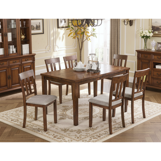 Sunvega 7-Piece Walnut and Beige Transitional Dining Set with Padded Cushions