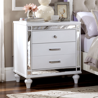 Sunvega Contemporary White High Gloss Lacquer Nightstand with Chrome Handles and USB Charger
