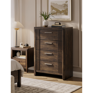 Sunvega Contemporary Brown Nightstand with Two Drawers and Rich Wood Finish
