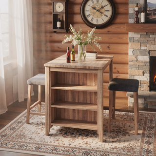 Sunvega 3-Piece Counter Height Table Set with Oak Finish and Upholstered Stools