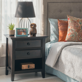 Sunvega Handcrafted Solid Wood Hickory Brown Bedside Table with Two Drawers