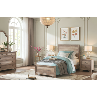 Sunvega Natural Finish Melamine Laminate Nightstand with 2 Dovetail Drawers