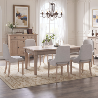 Sunvega Modern Wood Dining Chairs Set of 2 with Linen Upholstered Seat for Dining Room