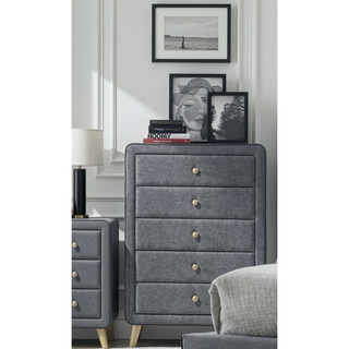 Sunvega Valdemar Brown Fabric and Weathered Gray Finish Queen Size Bed