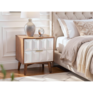 Sunvega Burnished Walnut Acacia Wood Nightstand with Two Dovetail Drawers