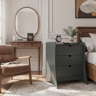 Sunvega Mid-Century Modern White Nightstand with 3 Spacious Drawers for Bedroom