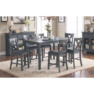 Sunvega Contemporary Gray Acacia Wood Counter Height Dining Table Set with 6 X-Back Chairs