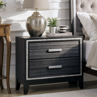 Sunvega Contemporary Modern Weathered Black Nightstand with Two Storage Drawers