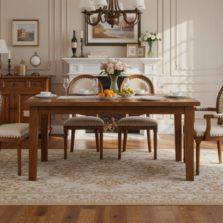 Sunvega Walnut Veneer Dining Table with Solid Wood Legs for Kitchen