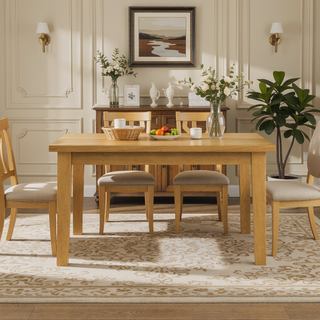 Sunvega 54 Inch Square Dining Table for 8 with Solid Wood Oak Veneer Top