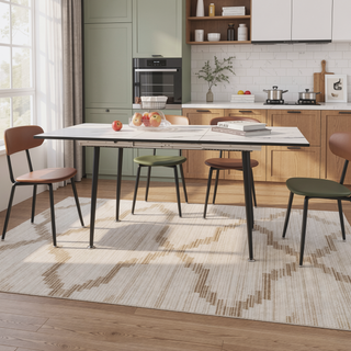 Sunvega Expandable Square Marble Pattern MDF Dining Table with Black Metal Legs
