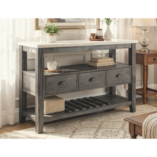 Sunvega Merel White Marble Top and Gray Oak Finish Rectangular Server with 3 Drawers