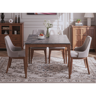 Sunvega Engineered Stone Top and Walnut Finish Dining Table for Family Meals