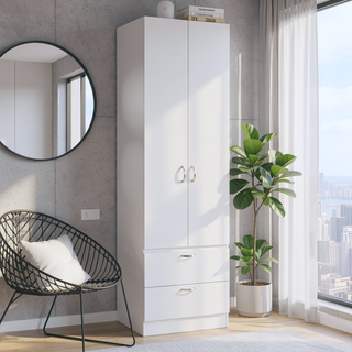 Sunvega 76 Inch High Armoire Wardrobe Closet with Double Doors and 2 Drawers
