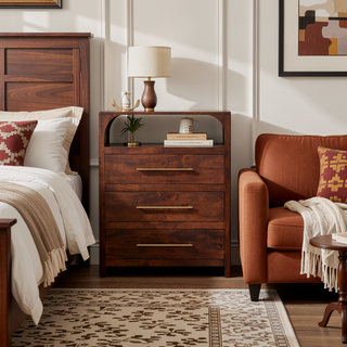 Sunvega Solid Mango Wood 3 Drawer Chest with Arched Edge and Natural Finish