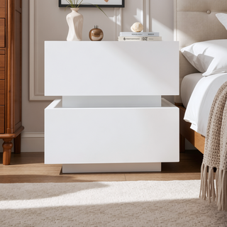 Sunvega White High Glossy Modern Nightstand with 2 Drawers and RGB LED Light