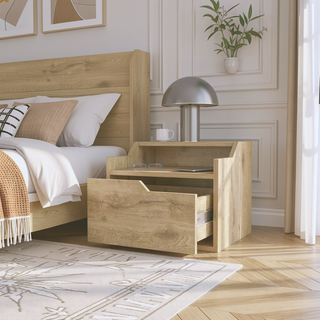Sunvega Dark Brown Floating Nightstand with Versatile Dual-Shelf Display Design