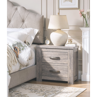 Sunvega Rustic Light Grey Modern Style Bedroom Nightstand with 2 Sturdy Drawers