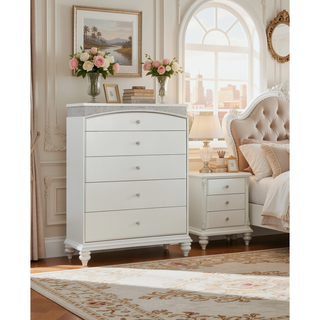 Sunvega Platinum Finish Chest with Five Spacious Drawers and Rhinestone Inlays