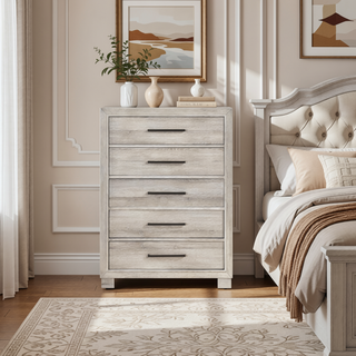 Sunvega Modern Gray Finish Two-Drawer Nightstand with Antique Brass Pulls