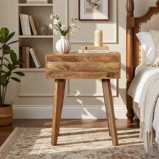 Sunvega Timeless Elegance Bone Inlay Tapered Nightstand with 1-Drawer and Nordic Legs