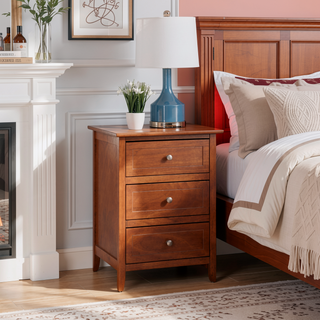 Sunvega Transitional Oak Nightstand With Three Drawers For Bedroom