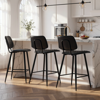 Sunvega Black Faux Leather Counter Height Stool Set with Padded Seat and Back