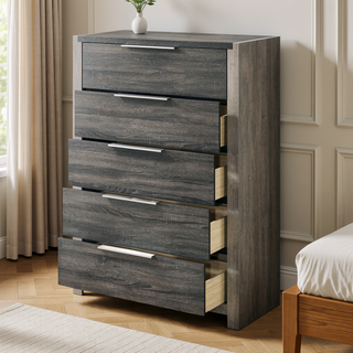 Sunvega Modern Transitional Beige Finish Nightstand with Three Wooden Drawers