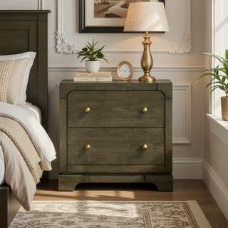 Sunvega Dark Cocoa Transitional Nightstand with Brass Knobs and Dovetail Drawers