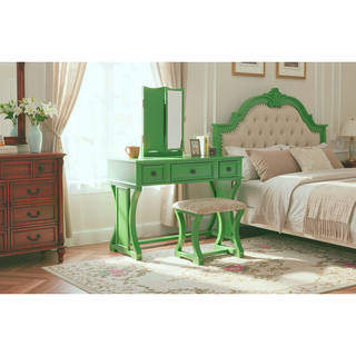 Sunvega Black Modern Bedroom Vanity Set with Stool Foldable Mirror and Drawers