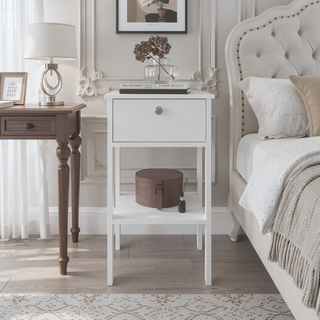 Sunvega White Compact Nightstand with 1 Drawer and Open Shelf