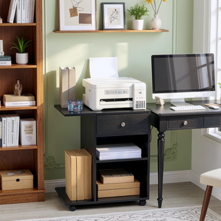 Sunvega Mobile Printer Table Desk with Wheels Adjustable Shelf and Storage Drawer