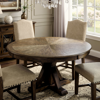 Sunvega Light Oak Finish Round Dining Table with Pedestal Base in Rustic Style