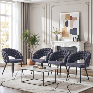 Sunvega Set of 2 Gray Velvet Dining Chairs with Black Metal Legs and Tufted Backrest