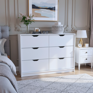 Sunvega White 4 Drawer Dresser with 2 Lower Cabinets for Storage and Organization