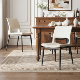 Sunvega Modern Minimalist White PU Leather Dining Chairs Set of 2 with Metal Legs