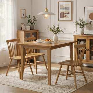 Sunvega Solid Wood Oak Veneer Dining Table for 6 with Angled Edges