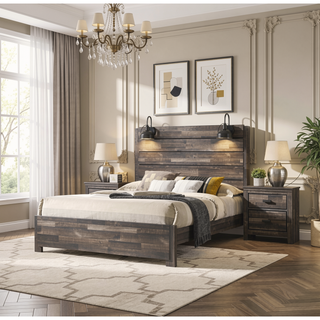 Sunvega Contemporary Brown Mix Finish Nightstand with Two Storage Drawers and Black Metal Pull
