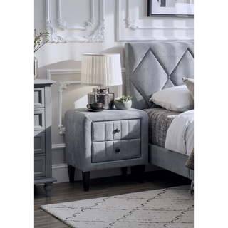 Sunvega Modern Velvet Nightstand with 2 Drawers and Sleek Tempered Legs