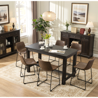 Sunvega Antique Wood Finished Counter Height Dining Set with Table and Six Brown Chairs