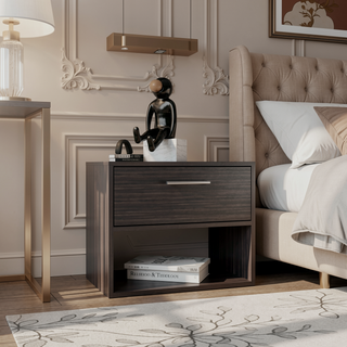 Sunvega Dark Walnut Nightstand with Spacious Drawer and Open Shelf