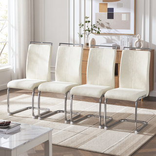 Sunvega Cream Textured Granular Fabric Dining Chairs with Ergonomic Backrest for Modern Spaces