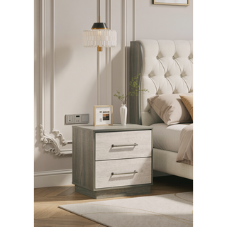 Sunvega Modern Two-Tone Wood Nightstand with Two Spacious Storage Drawers