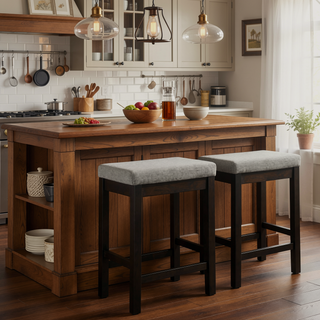 Sunvega White Counter Height Dining Set with USB Ports and Fabric Stools
