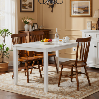 Sunvega White Finish Classic Transitional Dining Set with Table and Four Chairs