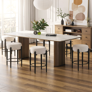 Sunvega Mid-Century Modern Kitchen Stools Set of 4 with White Boucle Upholstery and Metal Base