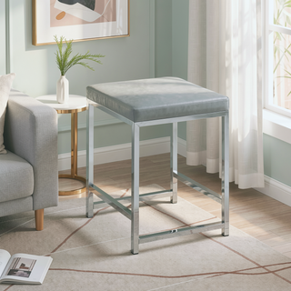 Sunvega Modern Grey Leatherette Upholstered Square Vanity Stool with Foam Cushion