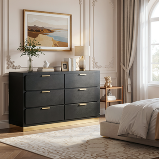 Sunvega Modern 6-Drawer Dresser with Linear Handles and Spacious Storage for Bedroom