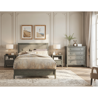 Sunvega Gray Finish Birch Veneer 3 Drawer Nightstand with Nickel Hardware