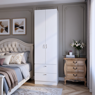 Sunvega Wenge 2-Door 2-Drawer Wardrobe with Hanging Rod for Bedroom